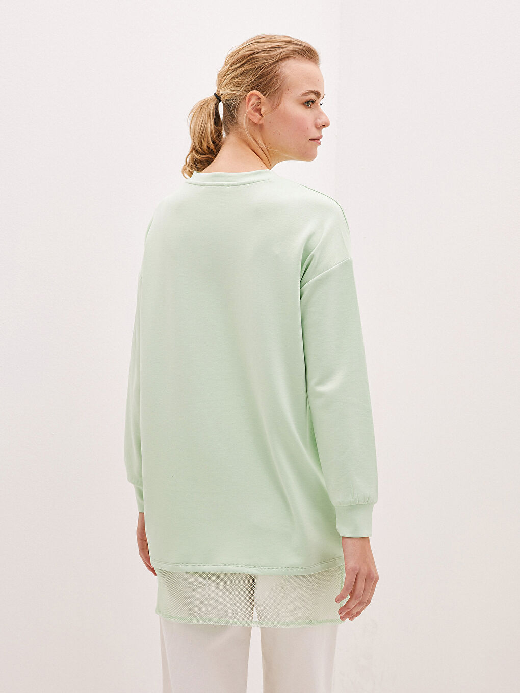 Yeşil Bisiklet Yaka File Detaylı Uzun Kollu Kadın Tunik-8