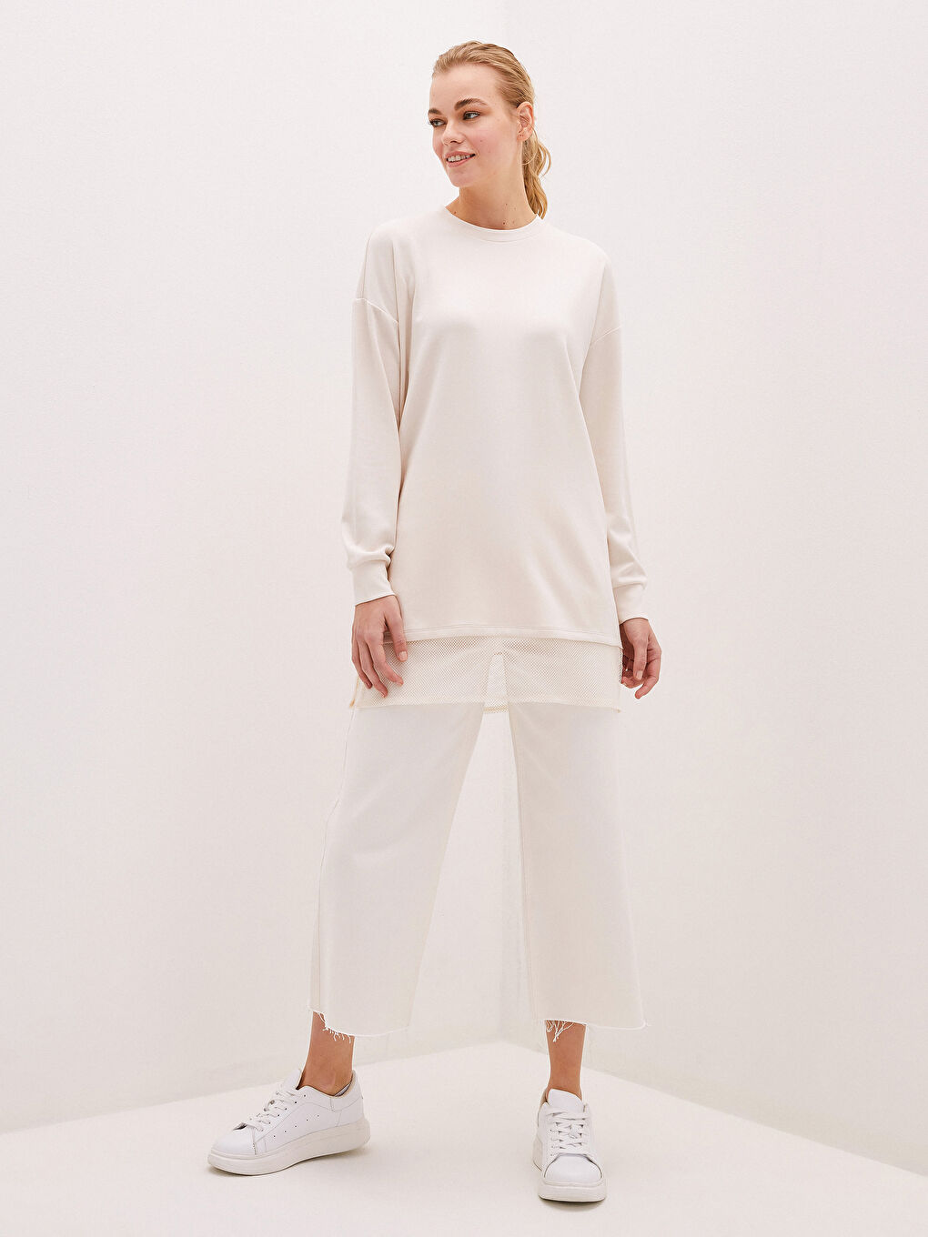 Gri Bisiklet Yaka File Detaylı Uzun Kollu Kadın Tunik-8