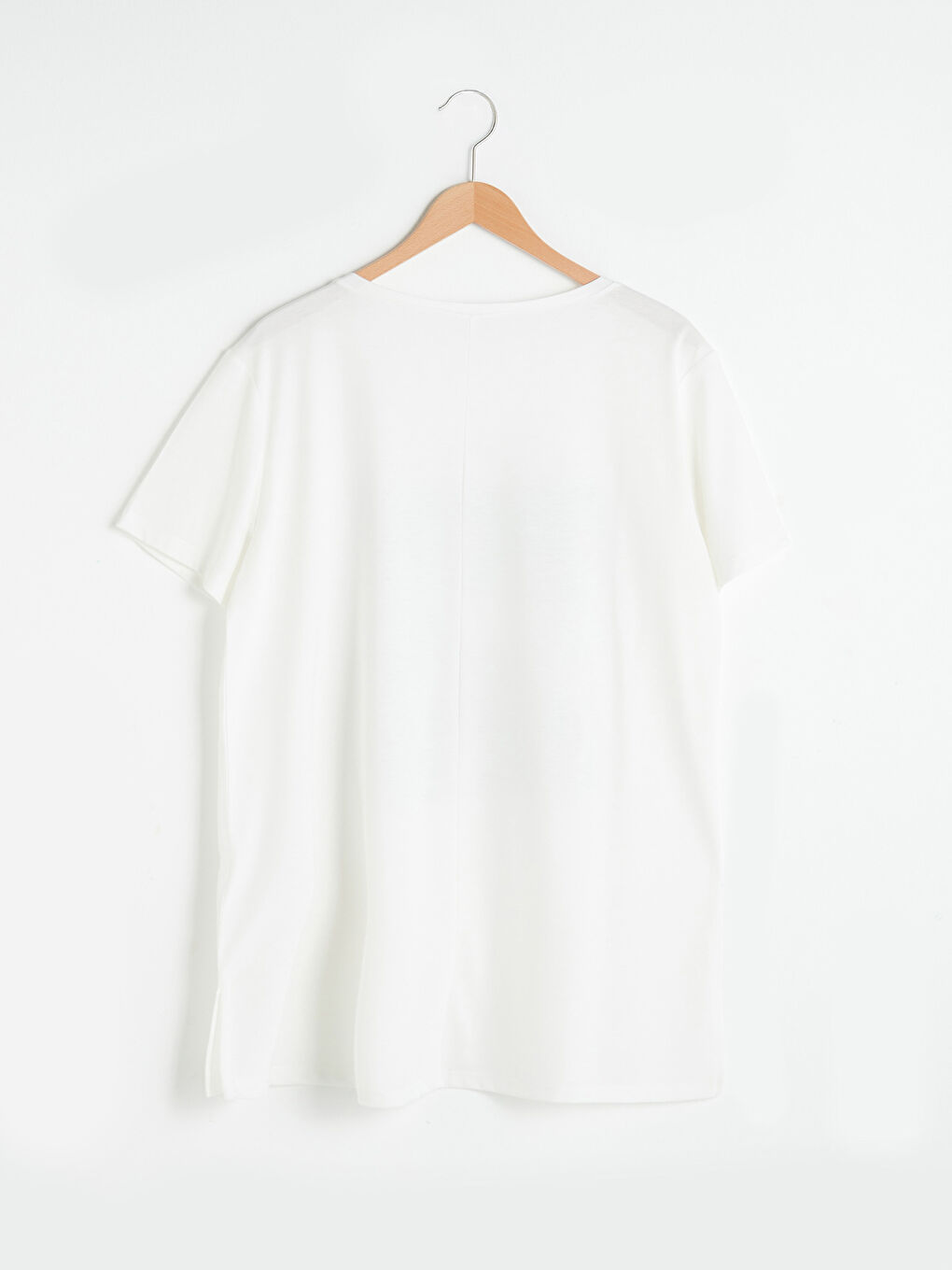 Ekru Bisiklet Yaka Baskılı Kısa Kollu Kadın Tişört-6