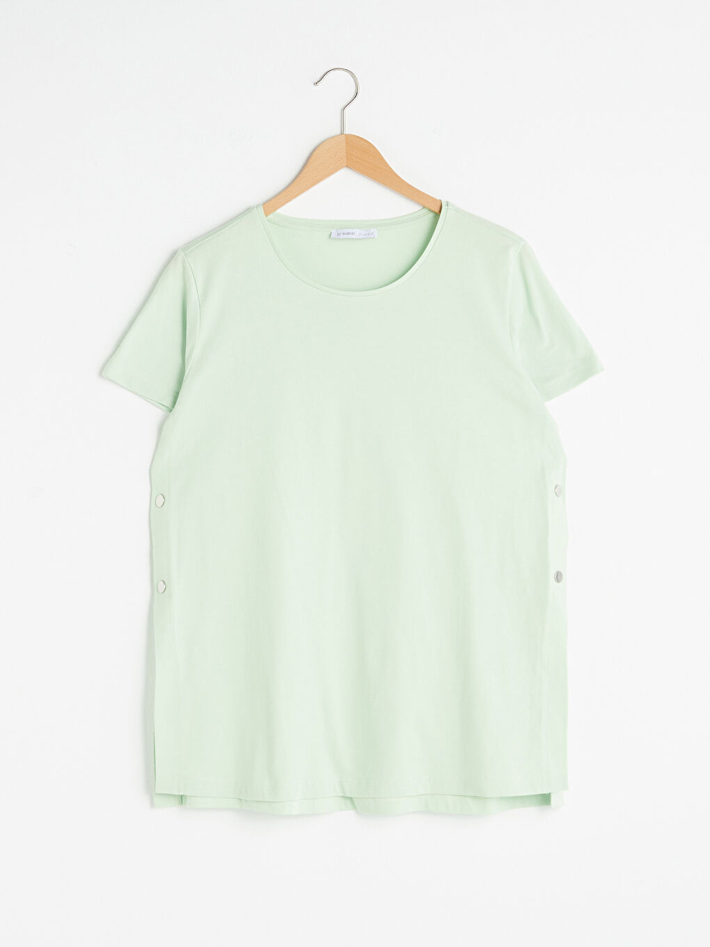 Yeşil Bisiklet Yaka Düz Kısa Kollu Kadın Tişört-9