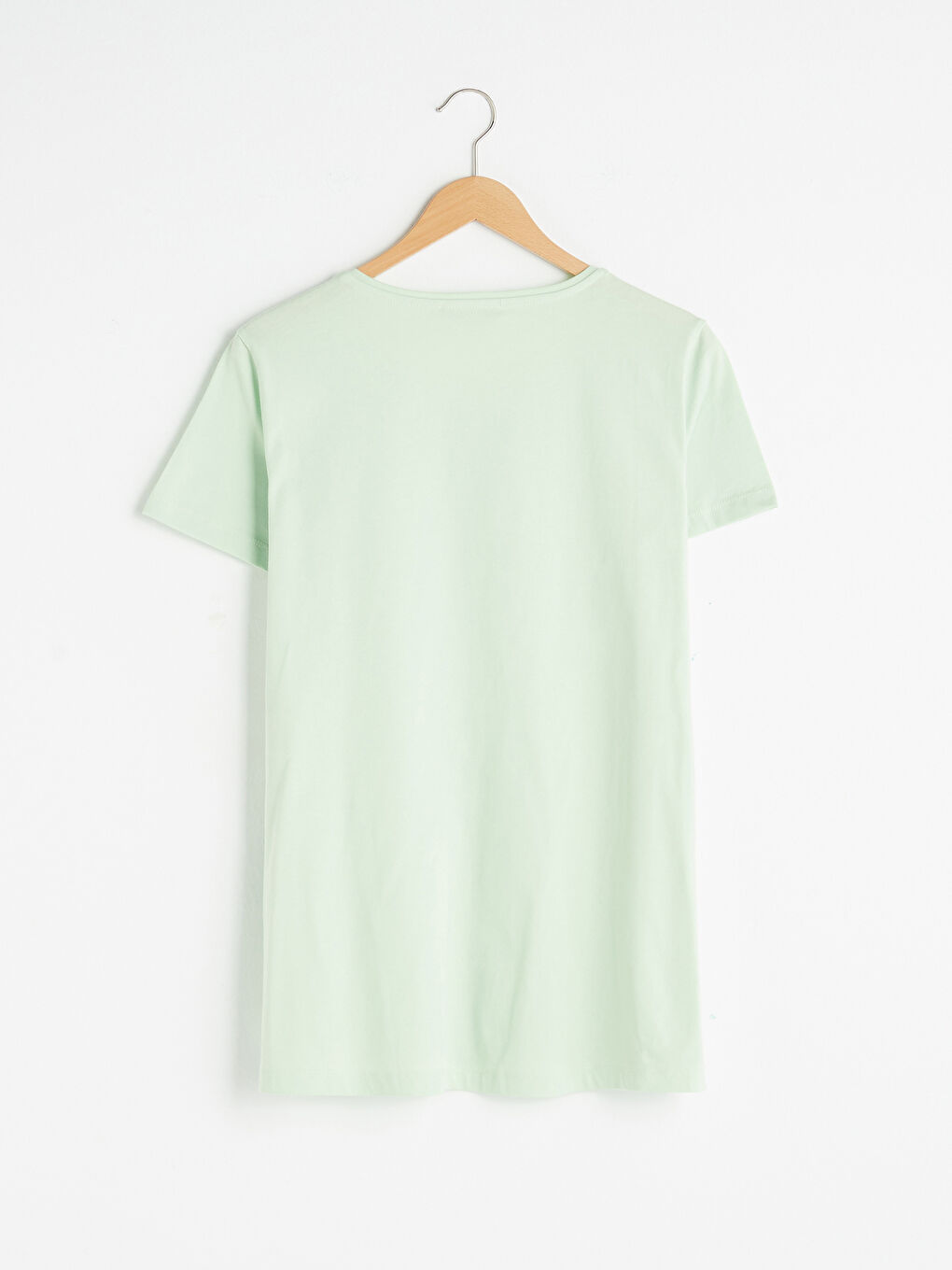 Yeşil Bisiklet Yaka Düz Kısa Kollu Kadın Tişört-10