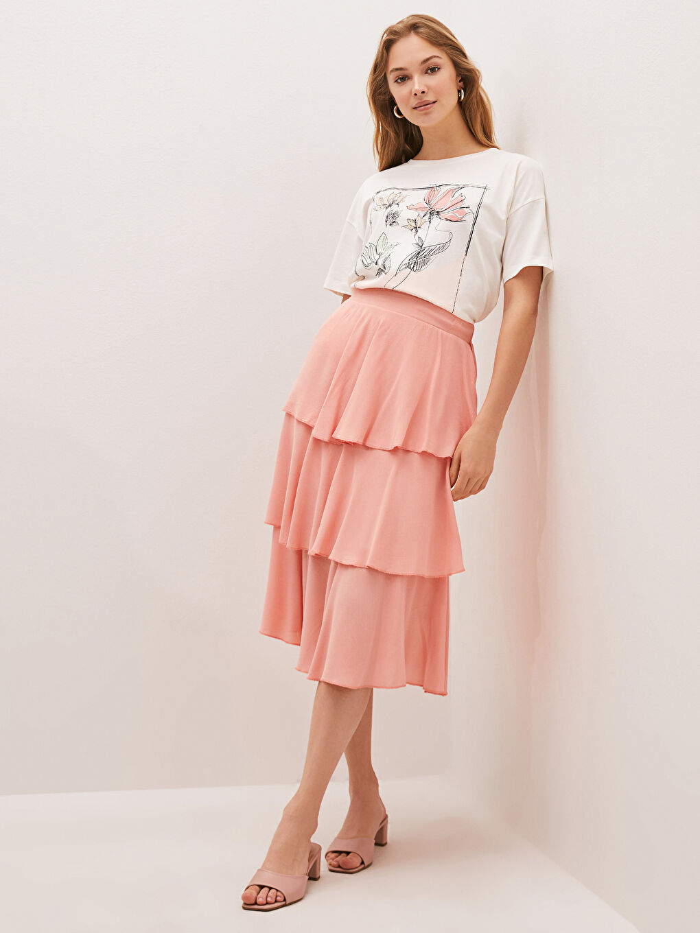Elastic Waist Frilly Woman Skirt -S1I087Z8-GB4
