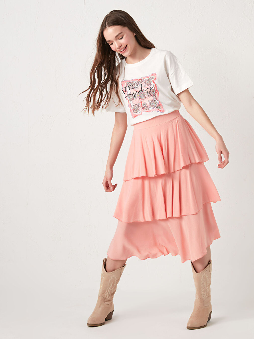 Elastic Waist Frilly Woman Skirt -S1I087Z8-GB4