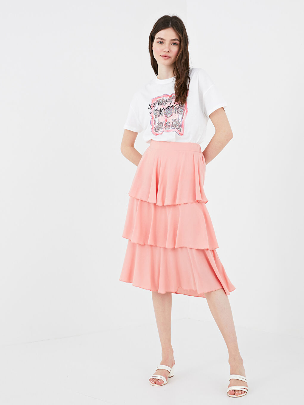 Elastic Waist Frilly Woman Skirt -S1I087Z8-GB4
