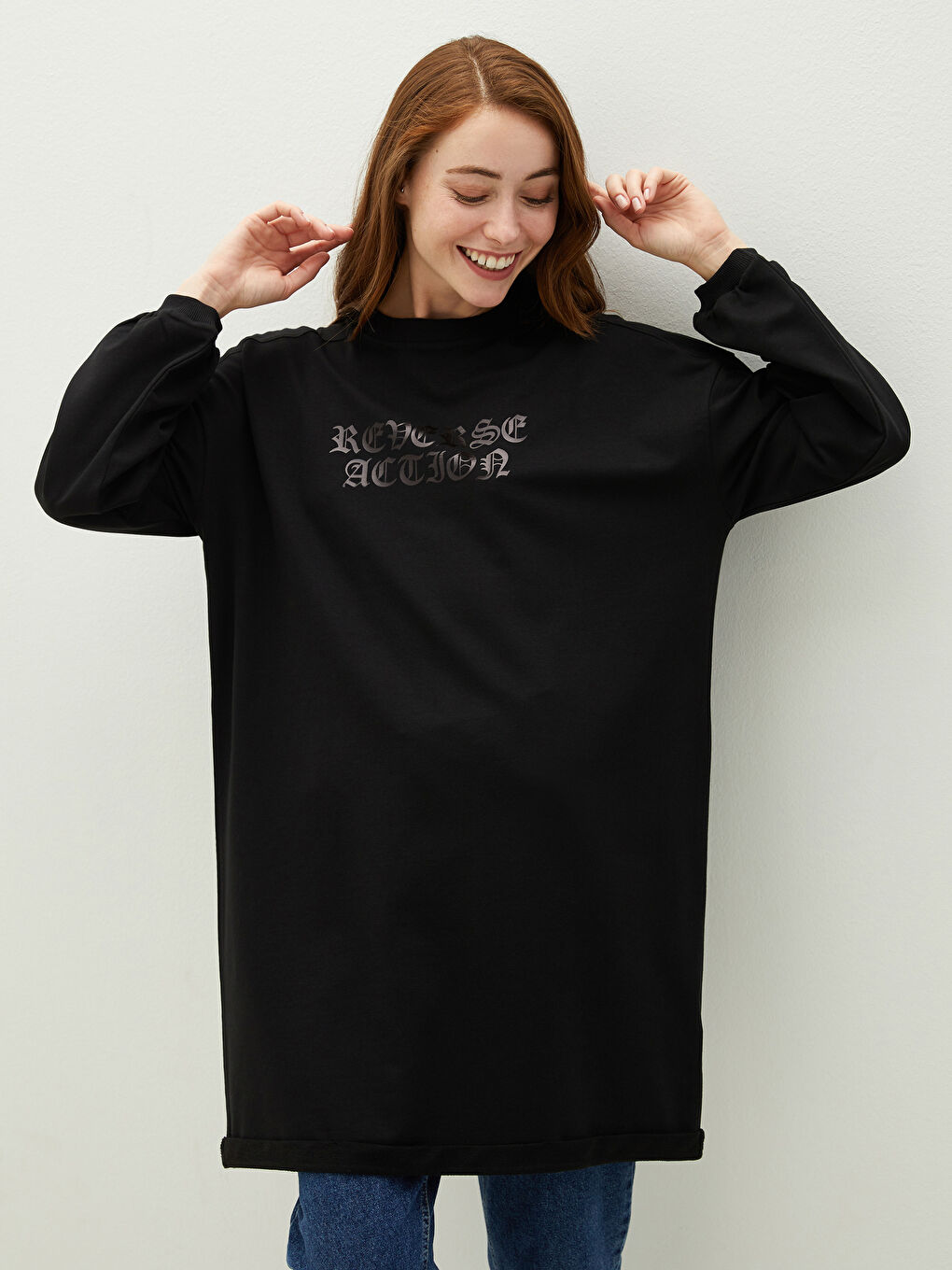 Crew Neck Printed Long Sleeve Women's Sweatshirt Tunic -S1I090Z8-CVL