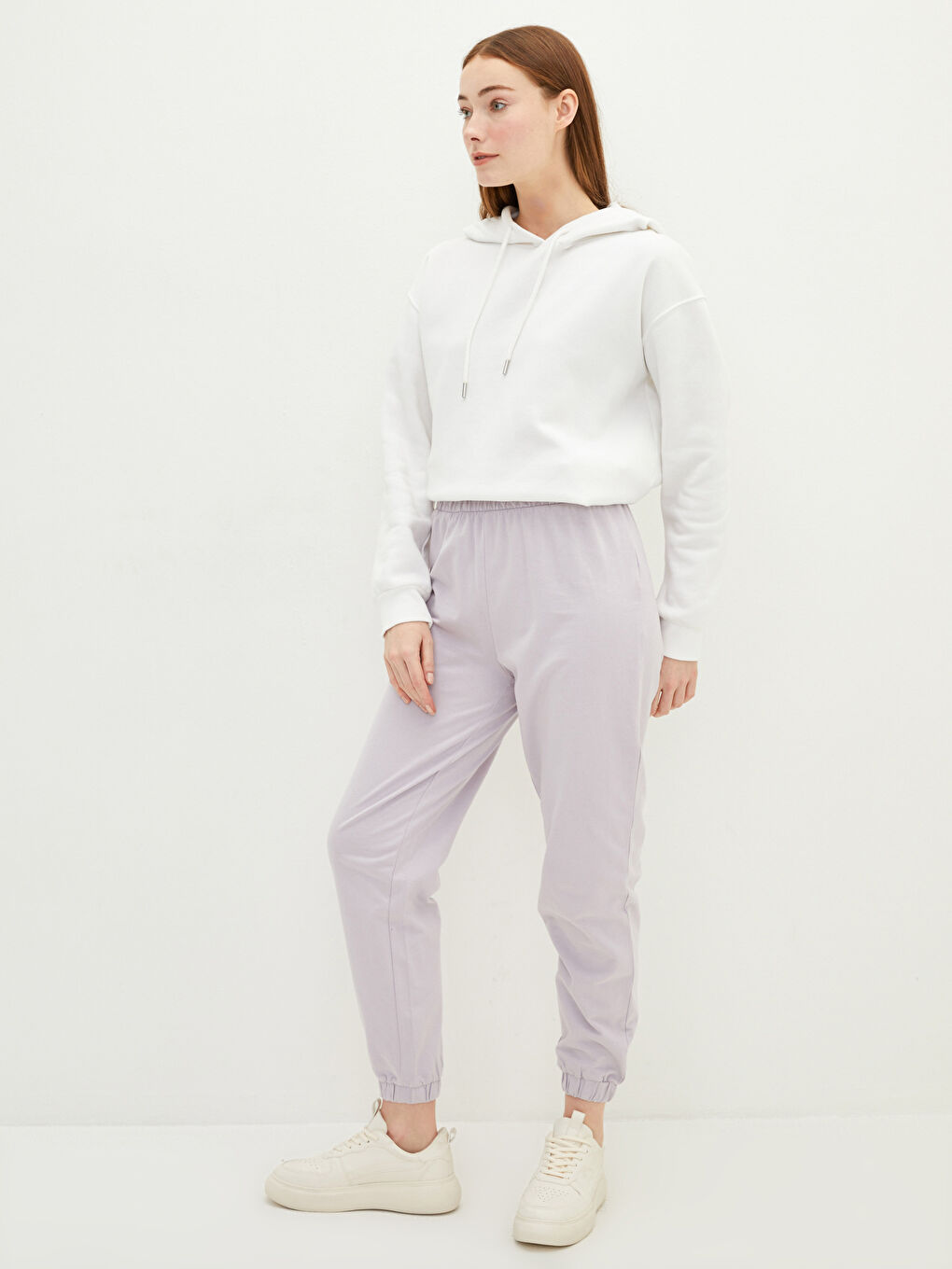 Women's Elasticated Waist Plain Jogger Sweatpants -S1I091Z8-UUA