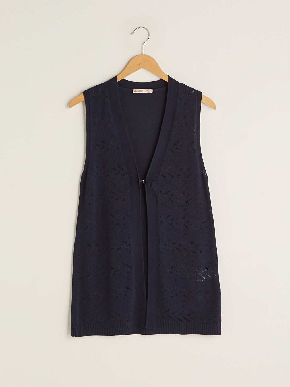 Lacivert Kendinden Desenli Kapama Kopçalı Kadın Triko Yelek-5