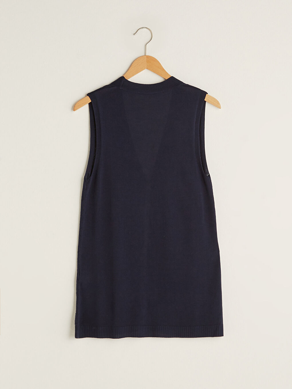 Lacivert Kendinden Desenli Kapama Kopçalı Kadın Triko Yelek-6