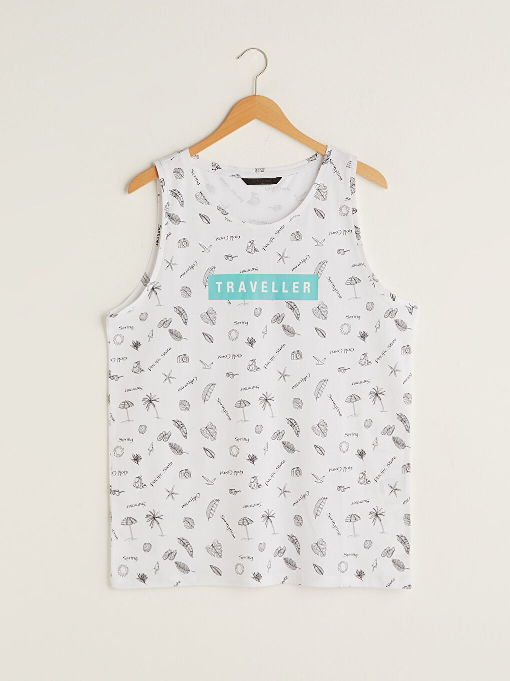 Tricou fără mâneci din bumbac imprimat cu guler rotund pentru bărbați-5