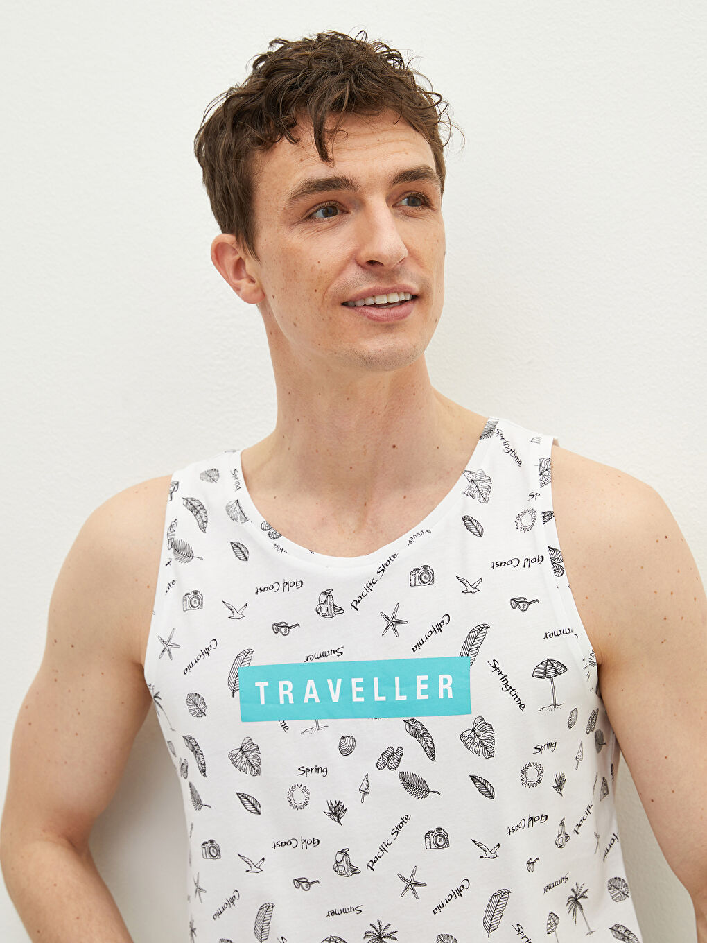 Tricou fără mâneci din bumbac imprimat cu guler rotund pentru bărbați-4