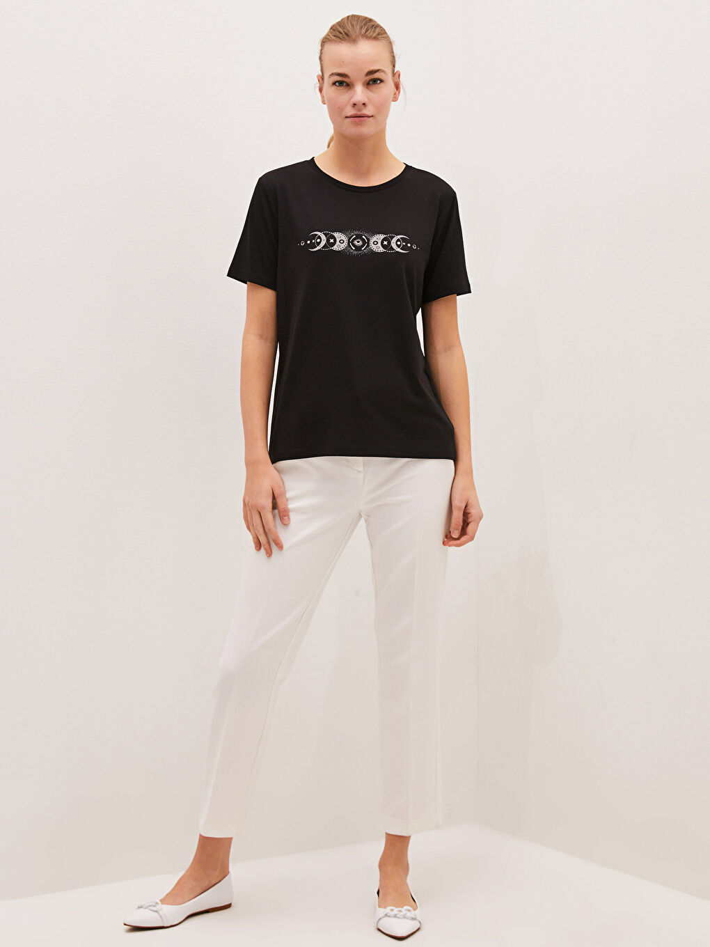 Женская футболка с круглым вырезом и короткими рукавами с принтом-1