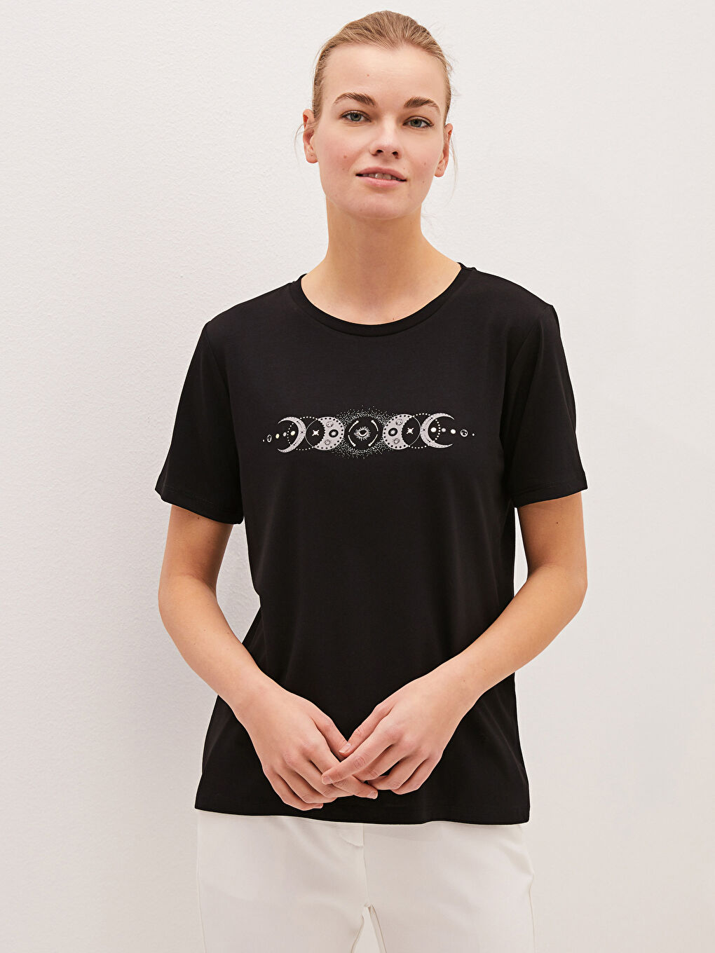 Женская футболка с круглым вырезом и короткими рукавами с принтом-4