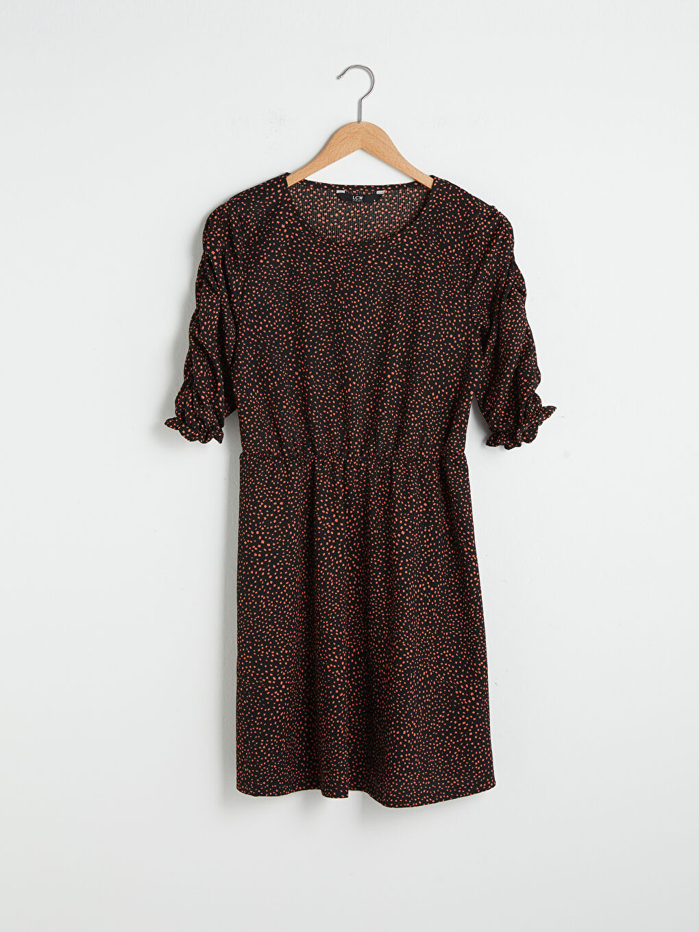 Siyah Bisiklet Yaka Desenli Kadın Elbise-5