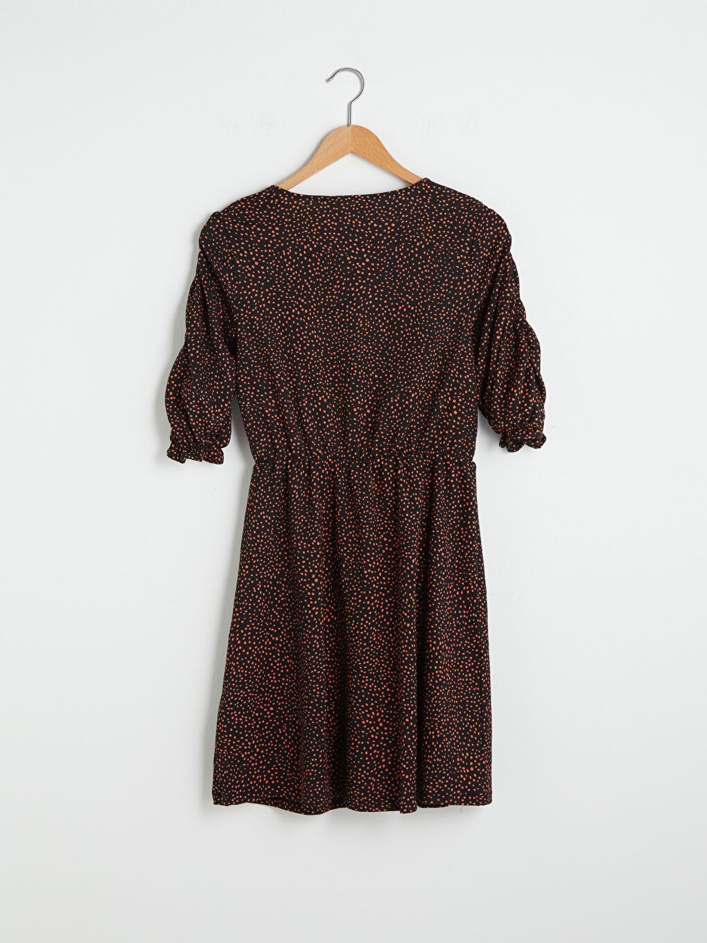 Siyah Bisiklet Yaka Desenli Kadın Elbise-6