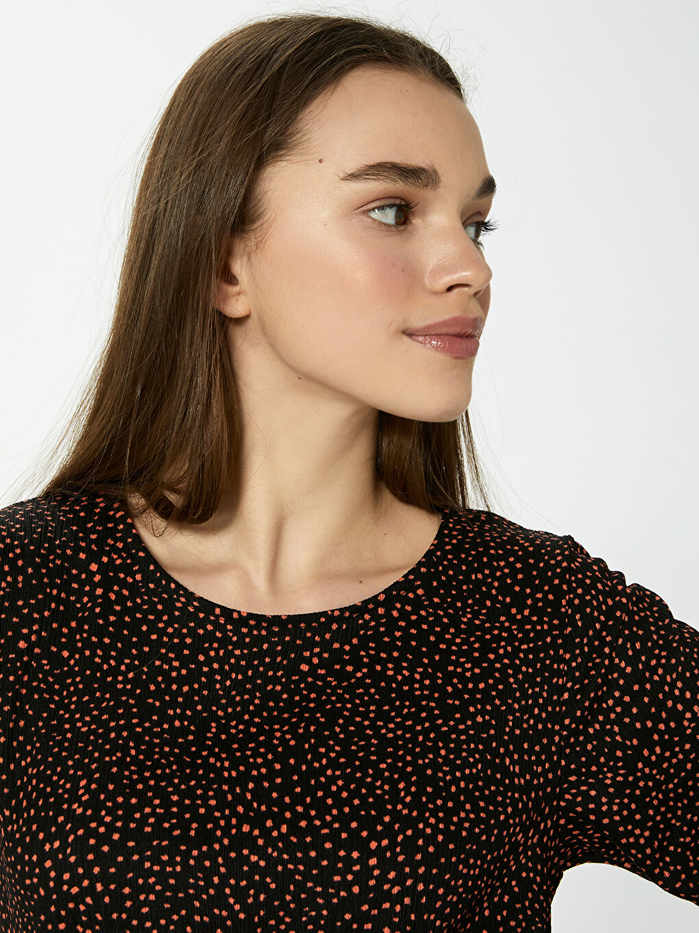 Siyah Bisiklet Yaka Desenli Kadın Elbise-2