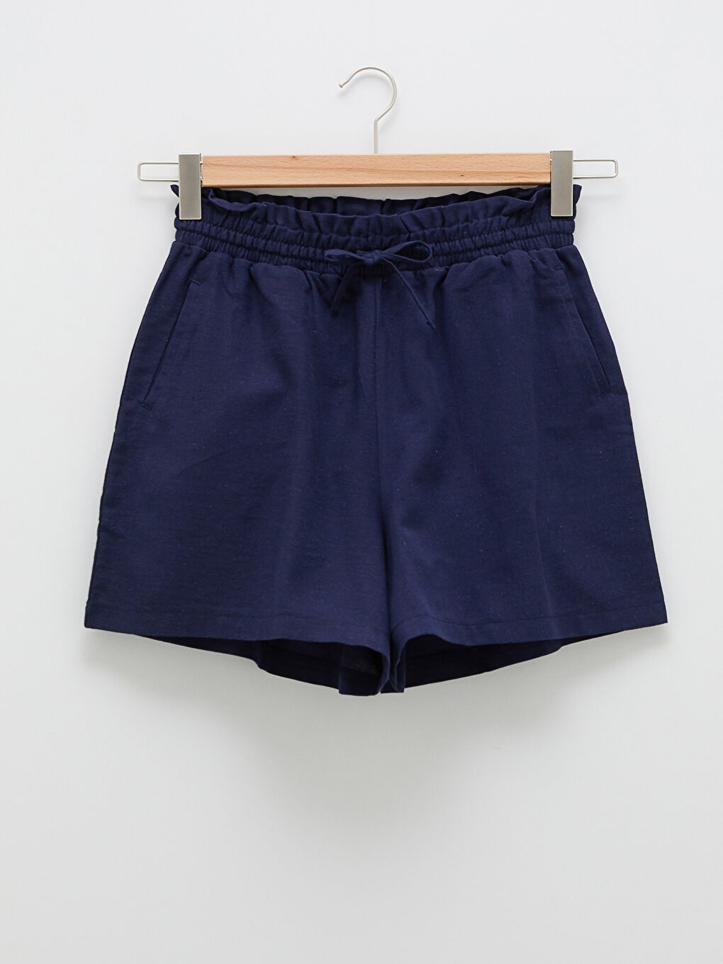 Lacivert Beli Lastikli Düz Cep Detaylı Kadın Bermuda Şort-6