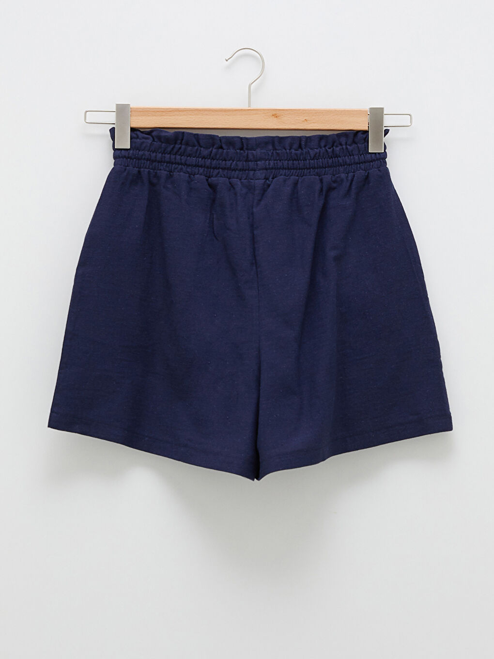 Lacivert Beli Lastikli Düz Cep Detaylı Kadın Bermuda Şort-7