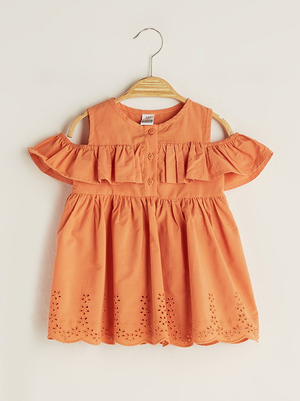 Turuncu Bisiklet Yaka Omuzları Açık Basic Kız Bebek Elbise