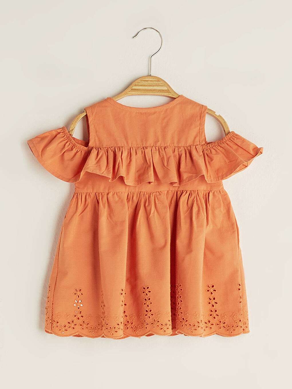 Turuncu Bisiklet Yaka Omuzları Açık Basic Kız Bebek Elbise-1