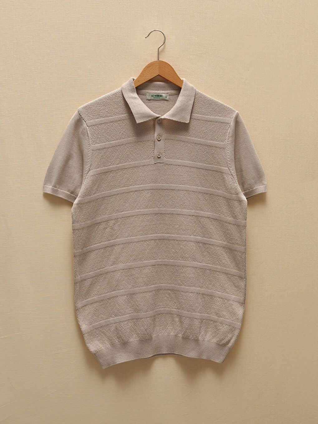 Gri Polo Yaka Kısa Kollu Çizgili Erkek Triko Kazak-6