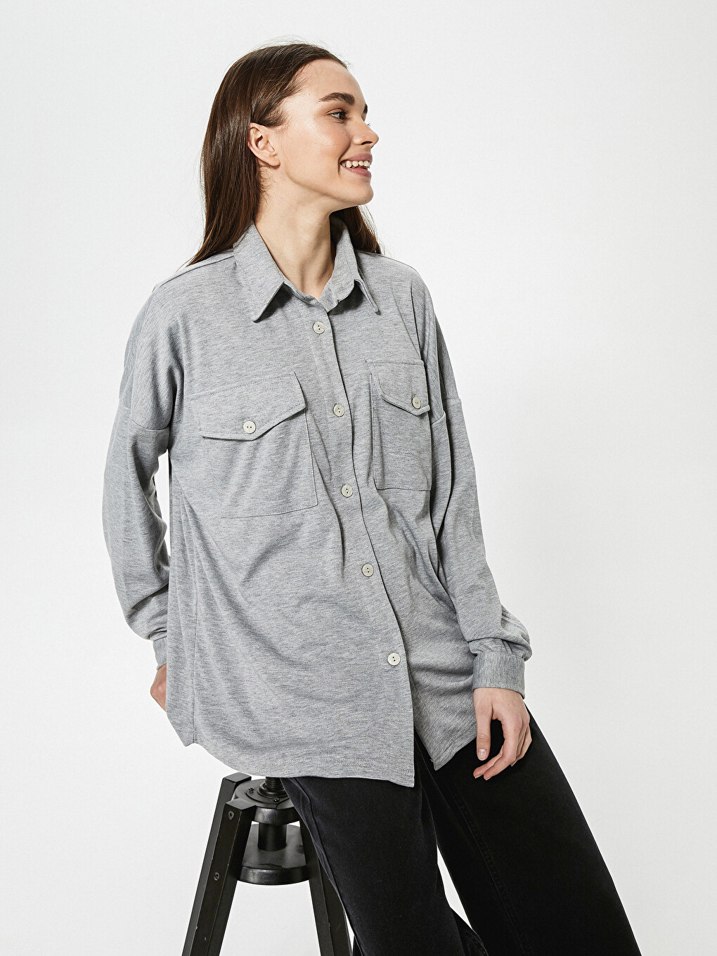 Pocket Detailed Long Sleeve Women's Shirt