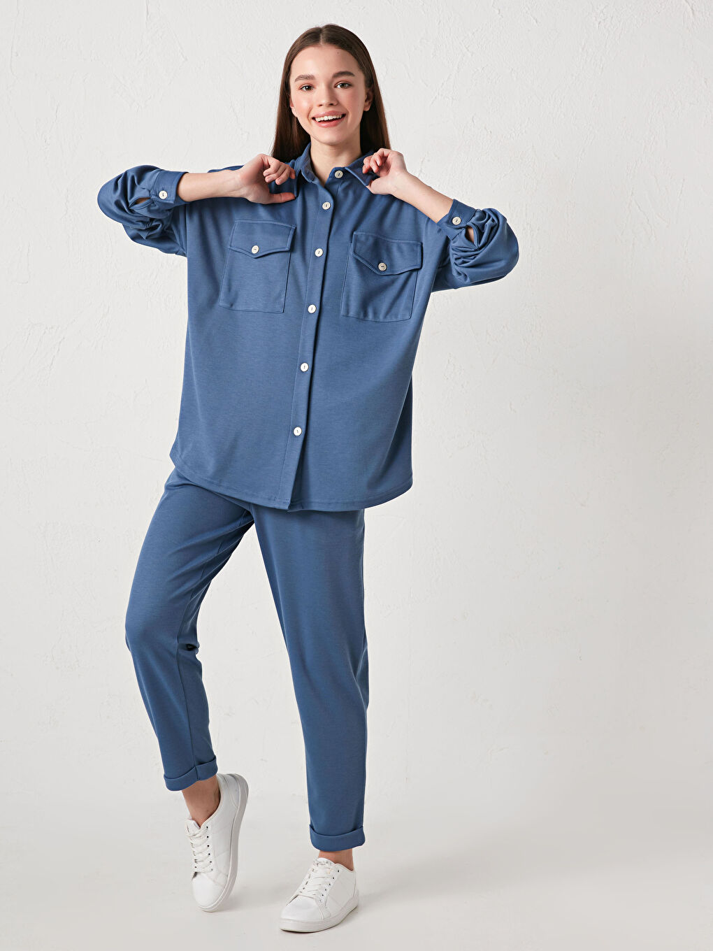 Pocket Detailed Long Sleeve Women's Shirt