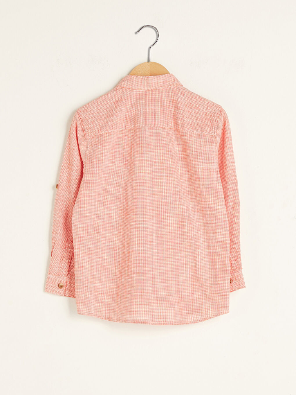 Chemise Garçon en Popeline à Motif Ton sur Ton à Manches Longues-1