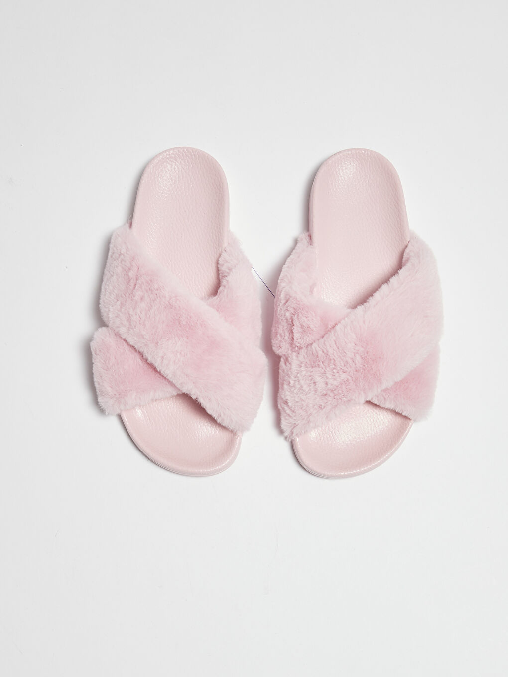 Pembe Çapraz Bantlı Tüylü Kadın Terlik-4