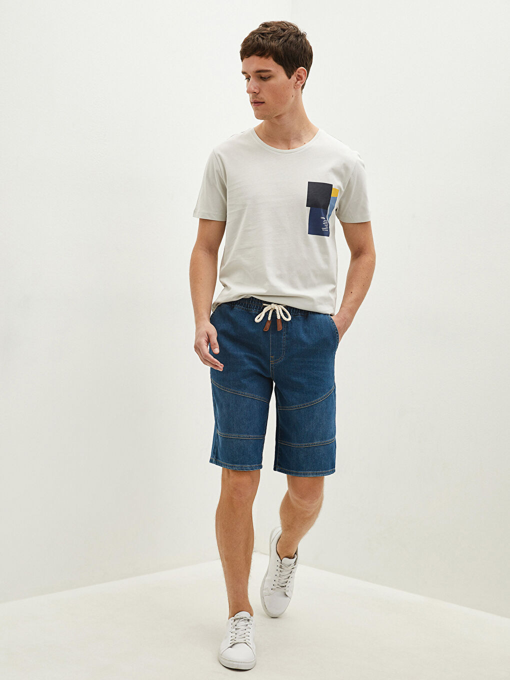 Yeşil Standart Kalıp Erkek Jean Şort-1