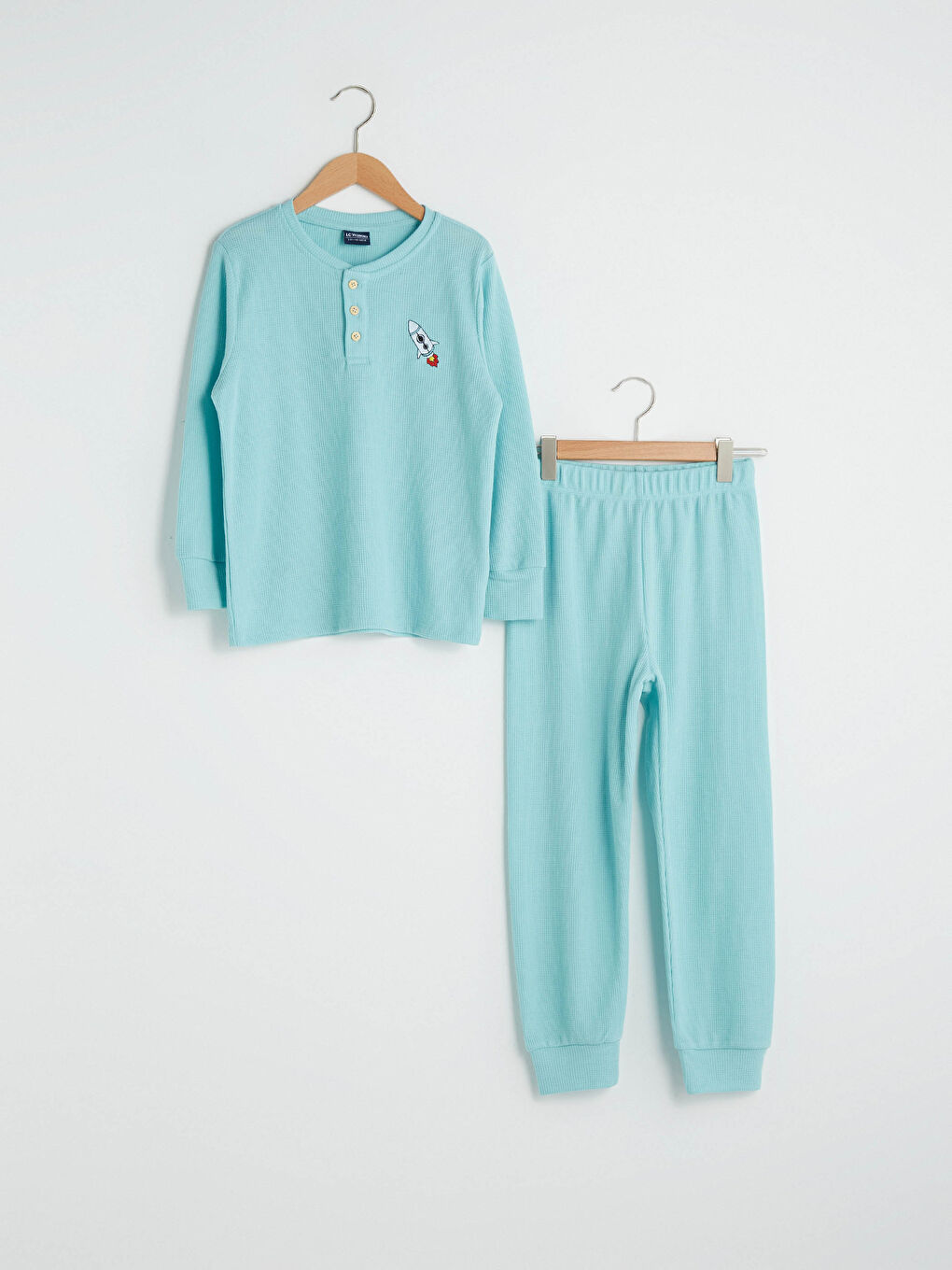 Crew Neck Embroidered Long Sleeve Boy's Pajamas Set