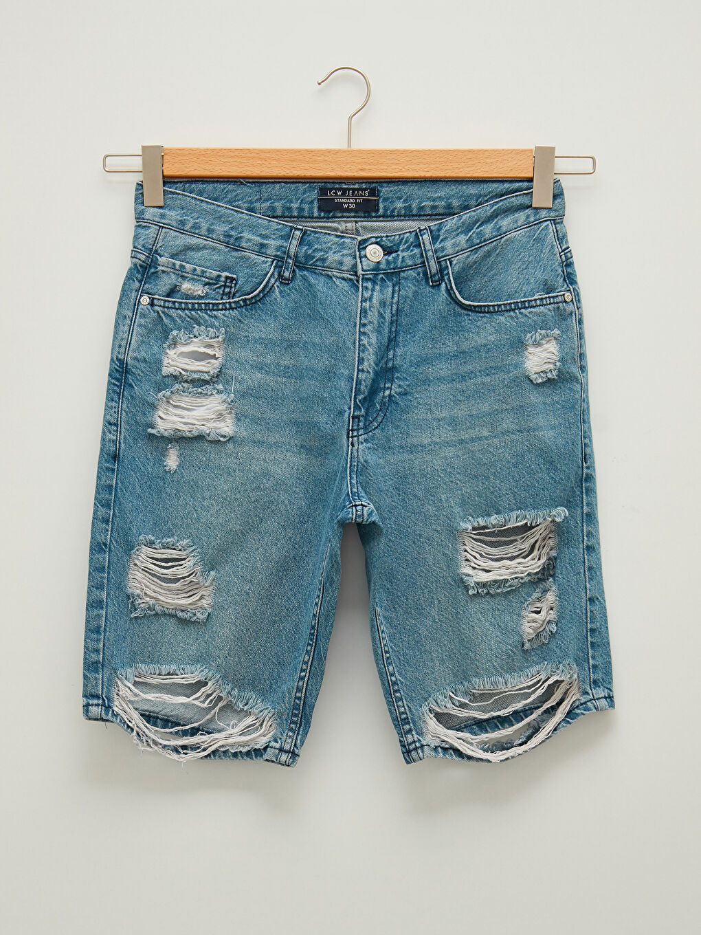 İndigo Standart Kalıp Erkek Jean Şort-5