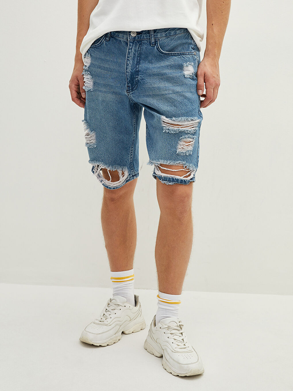 İndigo Standart Kalıp Erkek Jean Şort-2