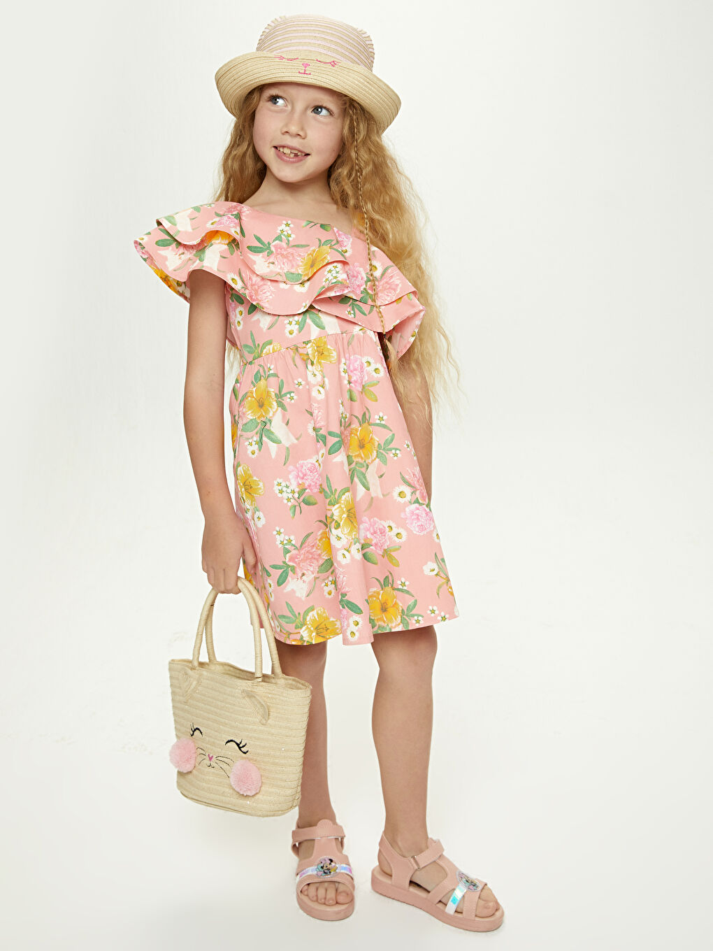 فستان بنت بوبلين بتفاصيل دولاب و نقش زهور-2