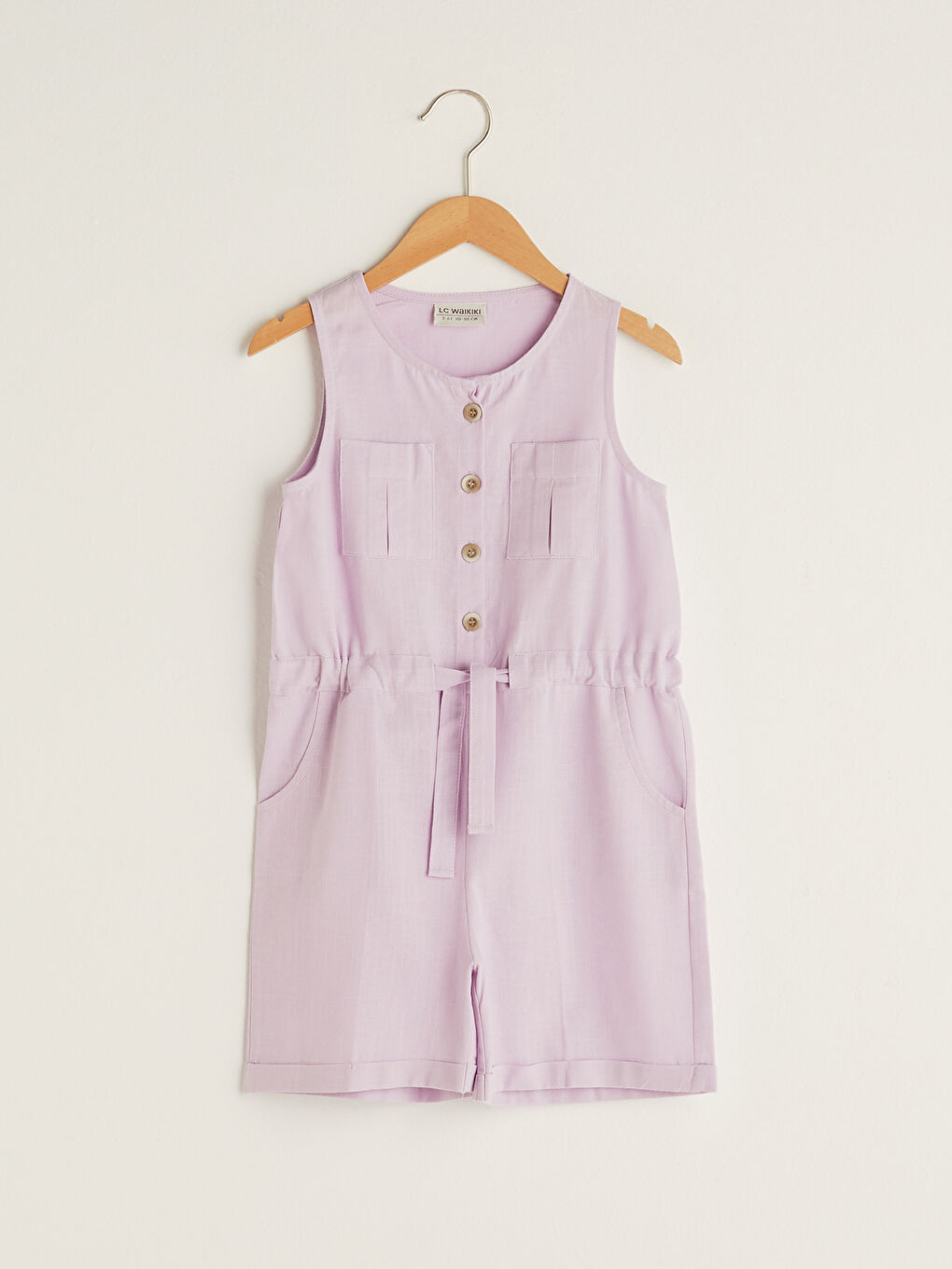 Crew Neck Basic Button Detailed Poplin Girl Jumpsuit