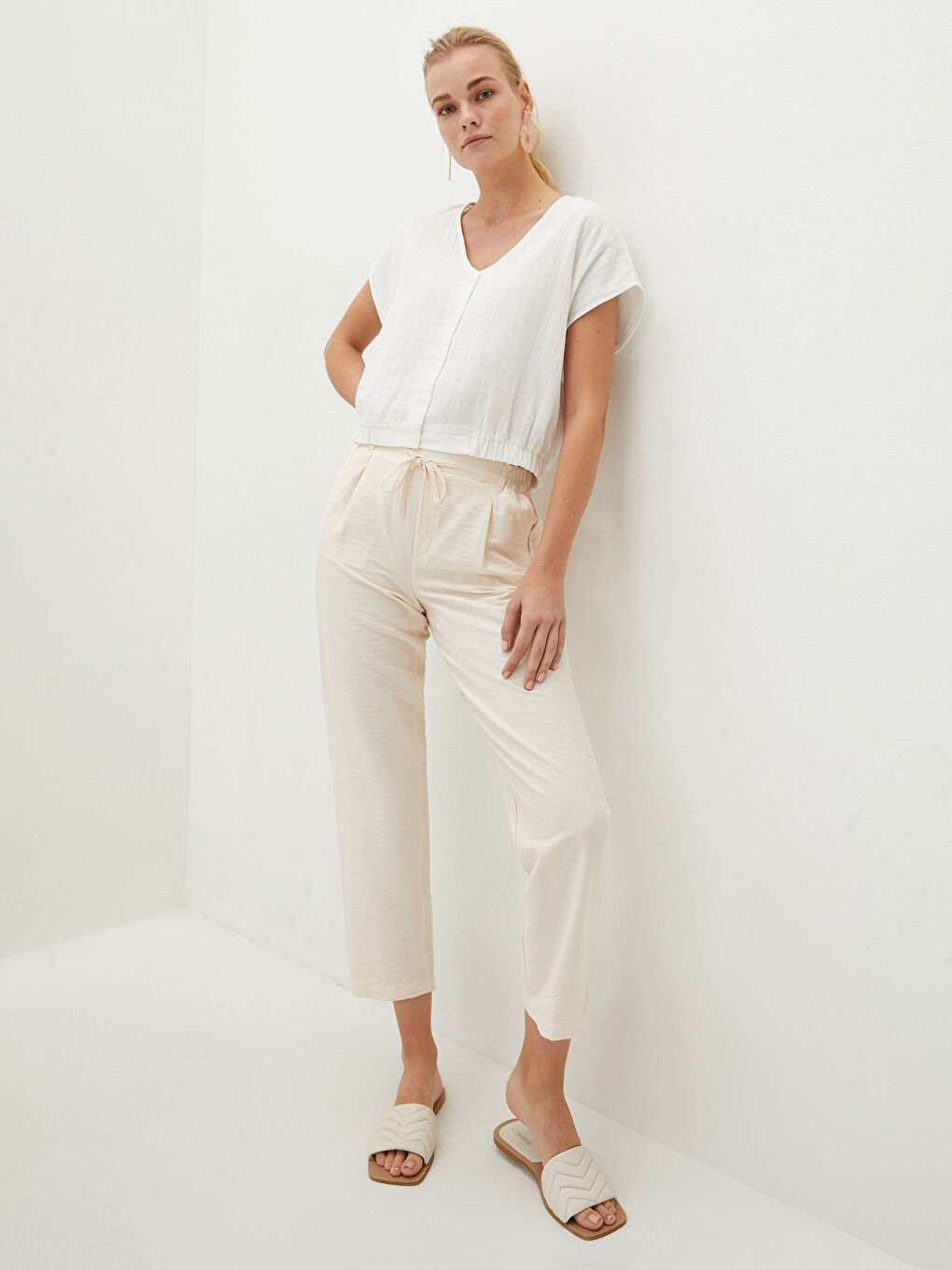 Beli Lastikli Düz Cep Detaylı Kadın Harem Pantolon-2