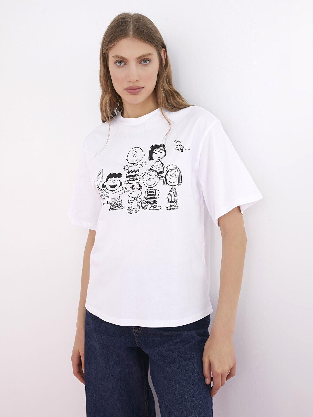 Crew Neck Peanuts Characters Printed Short Sleeve Cotton Women T-Shirt-4