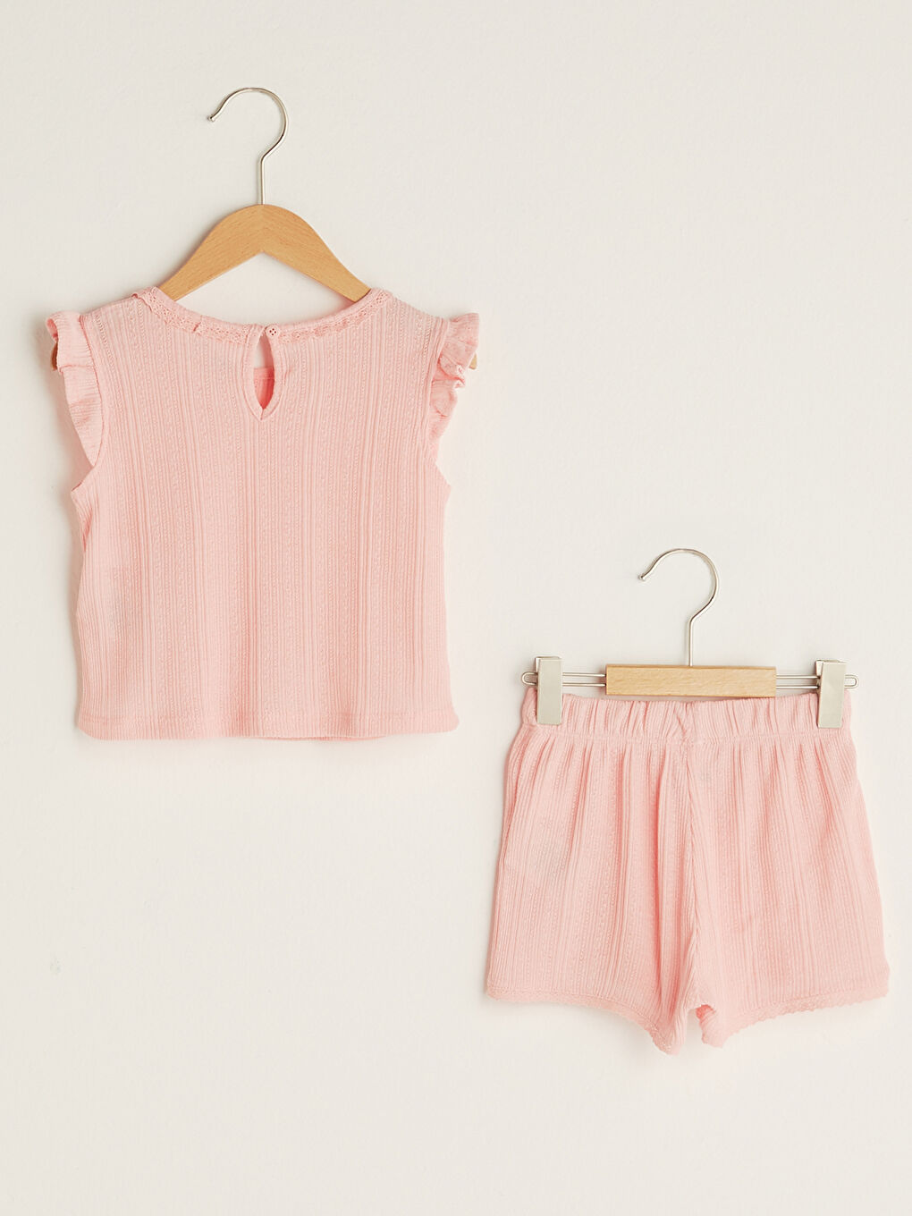 Crew Neck Self-Patterned Baby Girl T-Shirt and Shorts 2-Piece Set-1