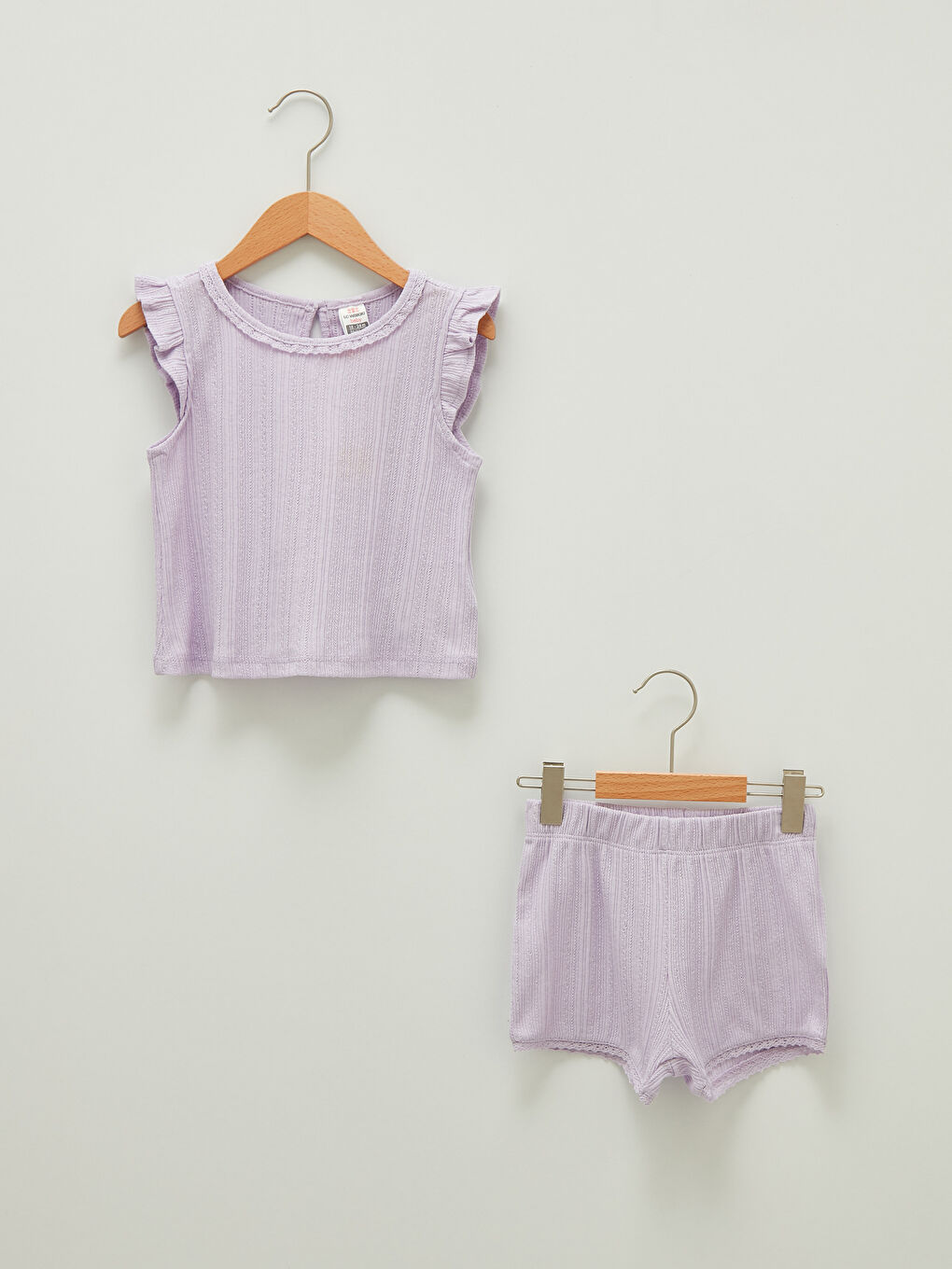 Crew Neck Self-Patterned Baby Girl T-Shirt and Shorts 2-Piece Set