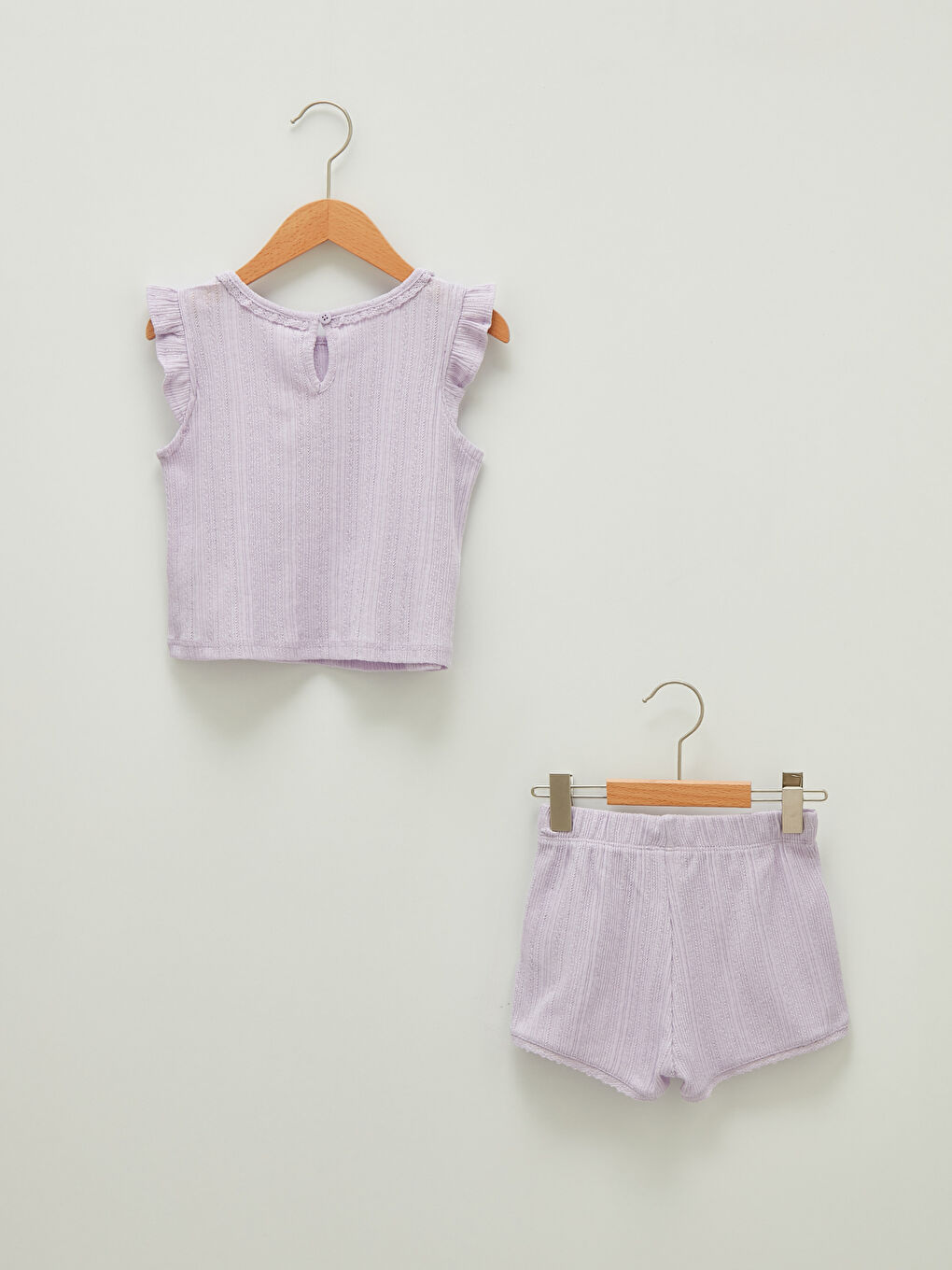 Crew Neck Self-Patterned Baby Girl T-Shirt and Shorts 2-Piece Set-1