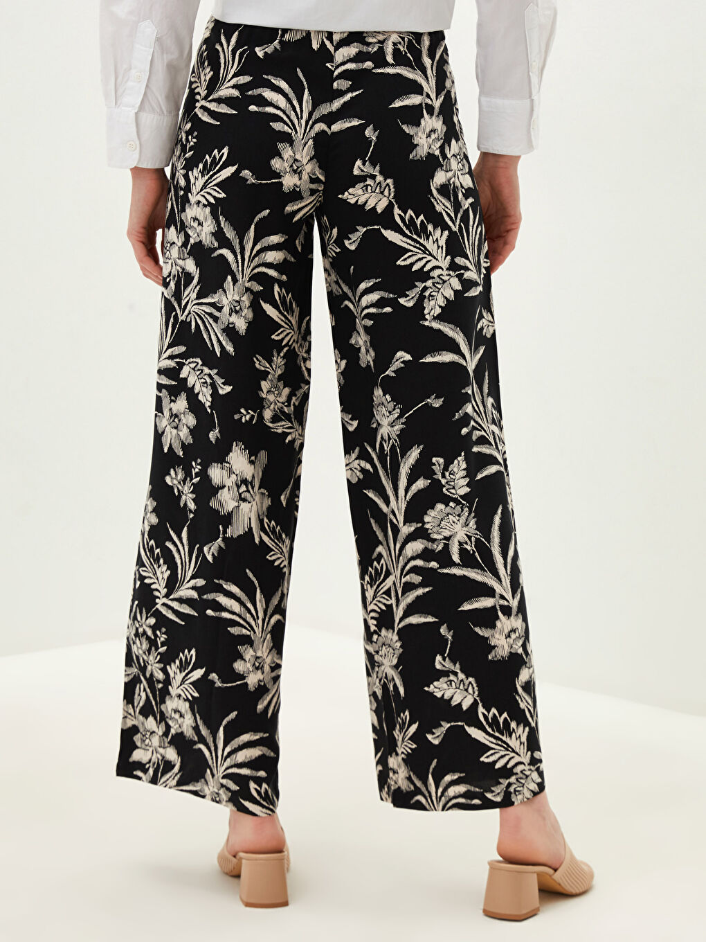 Široke pantalone od viskoze za žene sa elastičnim strukom širokog kroja sa šarom-3