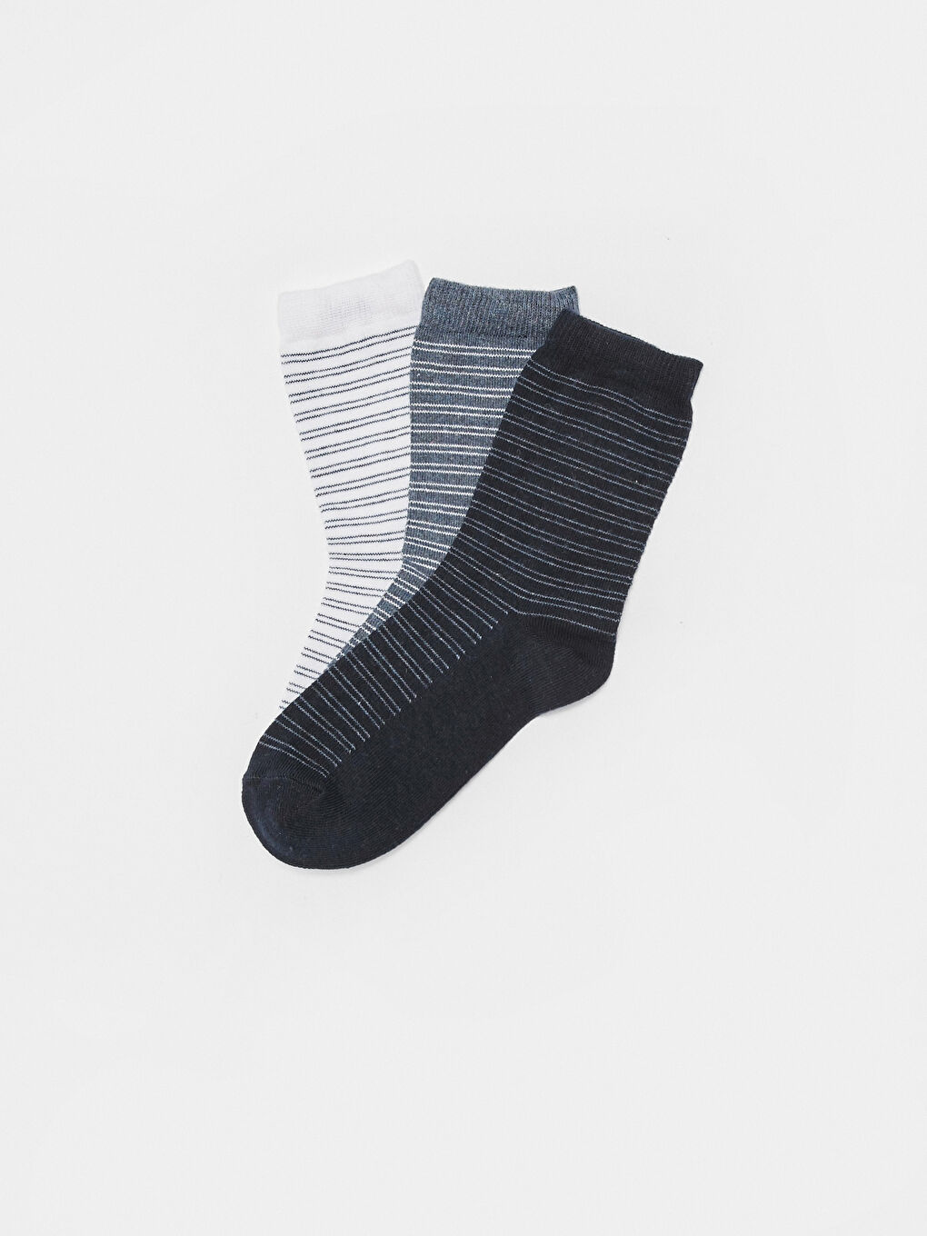 Beyaz Çizgili Erkek Çocuk Soket Çorap 3'lü