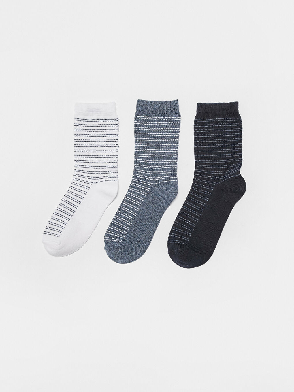 Beyaz Çizgili Erkek Çocuk Soket Çorap 3'lü-1