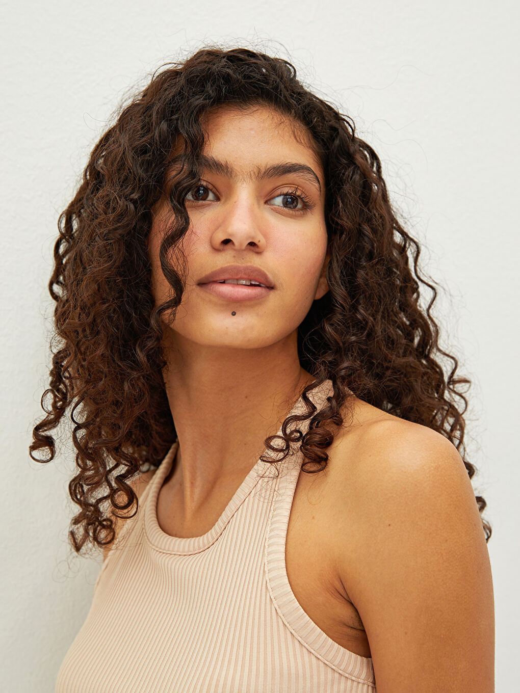 Bej Kadın U Yaka Askılı Düz Atlet-2