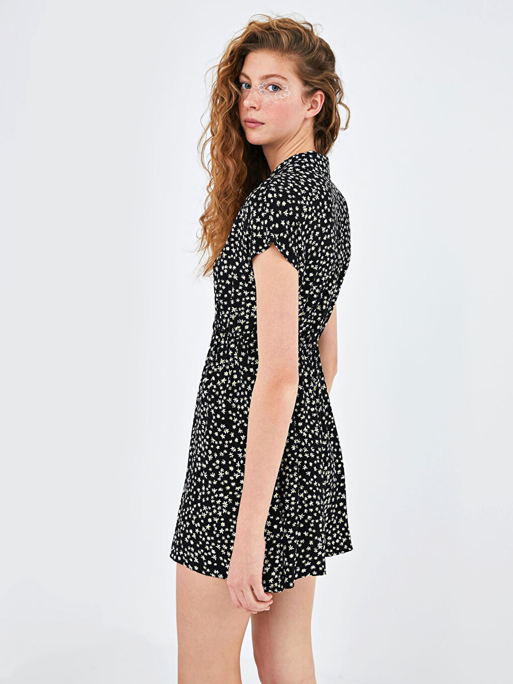 Ολόσωμη Φόρμα Γυναικεία με Γιακά Σακακιού, Λουλουδάτο Εκτύπωμα και Κοντό Μανίκι από Βισκόζη-5