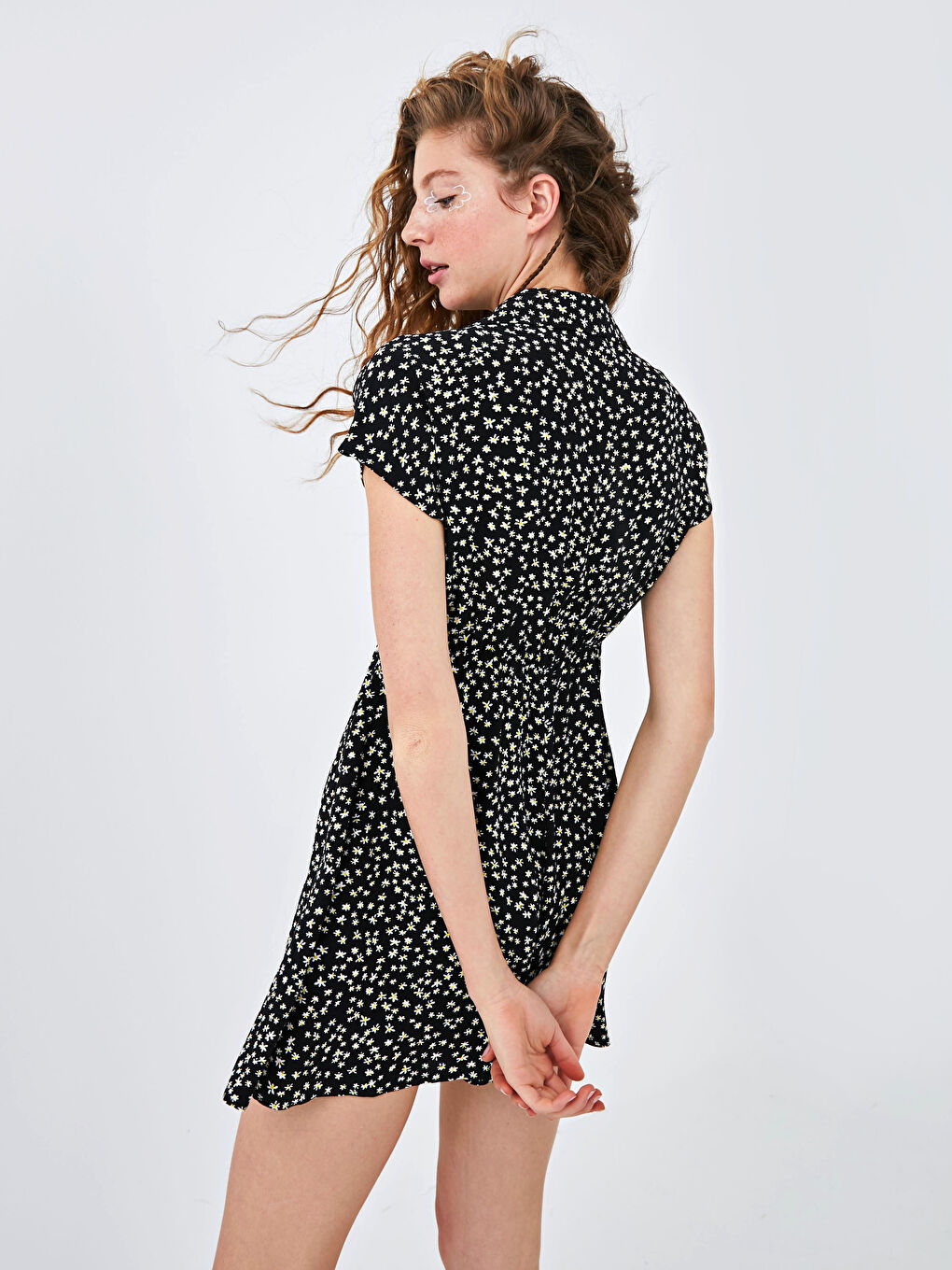 Ολόσωμη Φόρμα Γυναικεία με Γιακά Σακακιού, Λουλουδάτο Εκτύπωμα και Κοντό Μανίκι από Βισκόζη-6