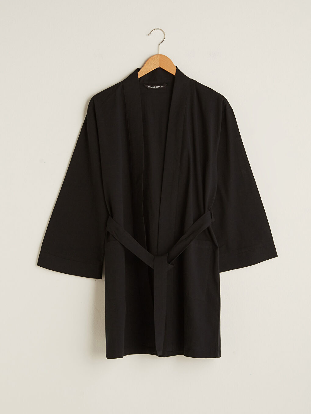 Siyah Cep Detaylı Geniş Kollu Bağlama Detaylı Oversize Kadın Kimono-13