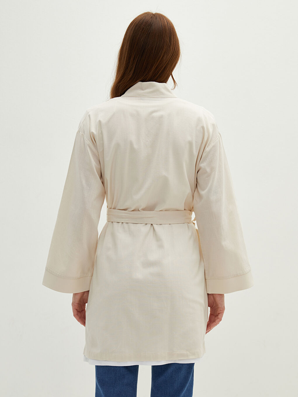 Kimono pour Femmes avec Détail de Poche Manches Larges Détail en Dentelle Surdimensionné-4