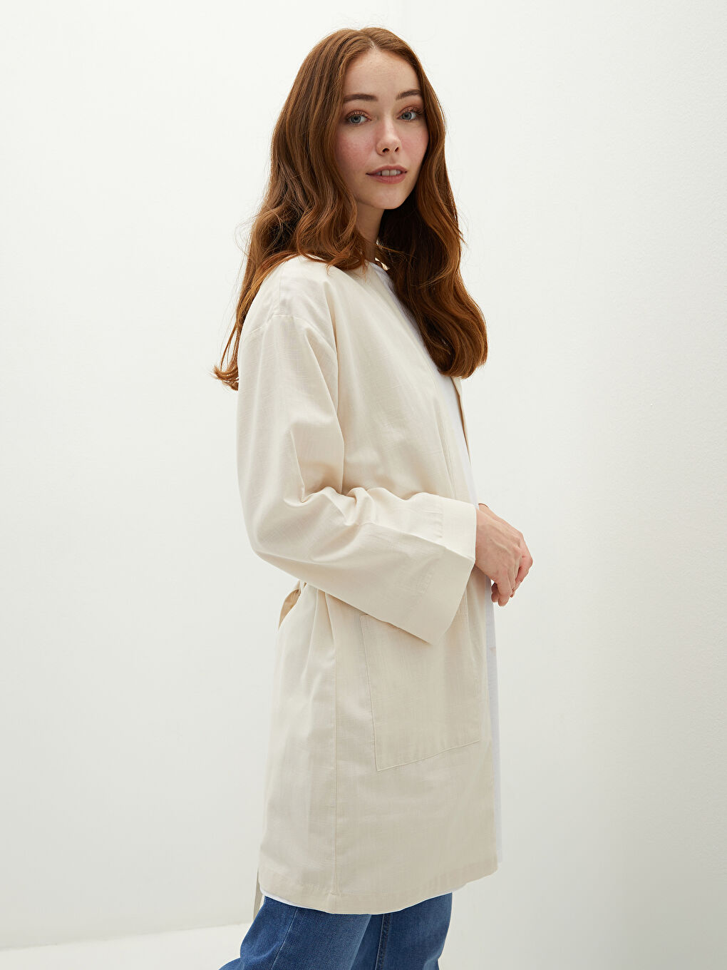 Kimono pour Femmes avec Détail de Poche Manches Larges Détail en Dentelle Surdimensionné