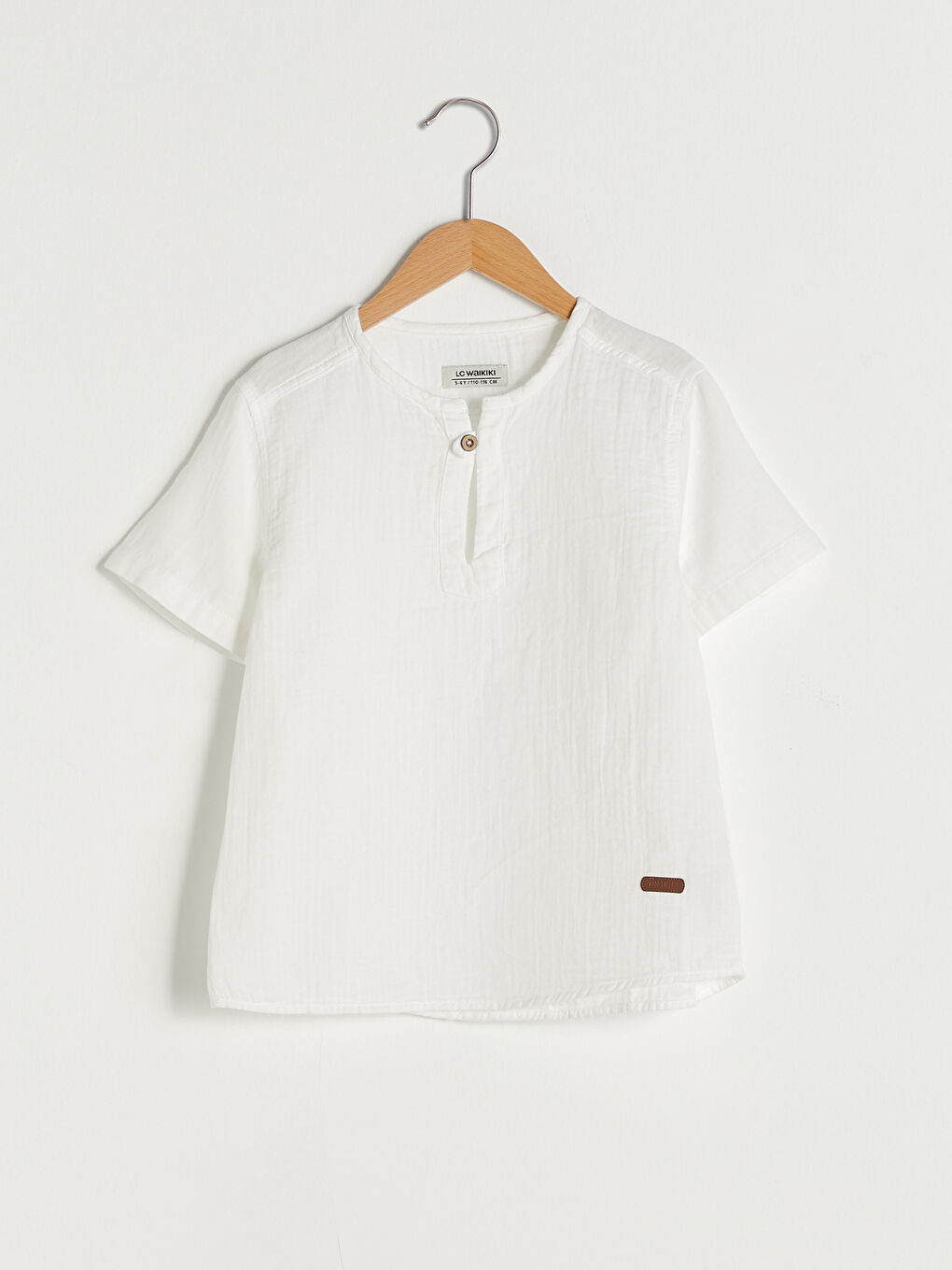 Ekru Bisiklet Yaka Basic Kısa Kollu Erkek Çocuk Gömlek
