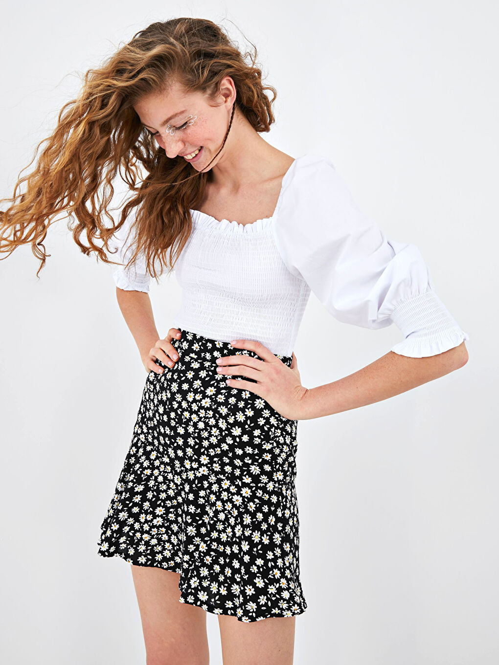 Jupe Short Femme en Viscose Imprimée Florale à Taille Élastique-1